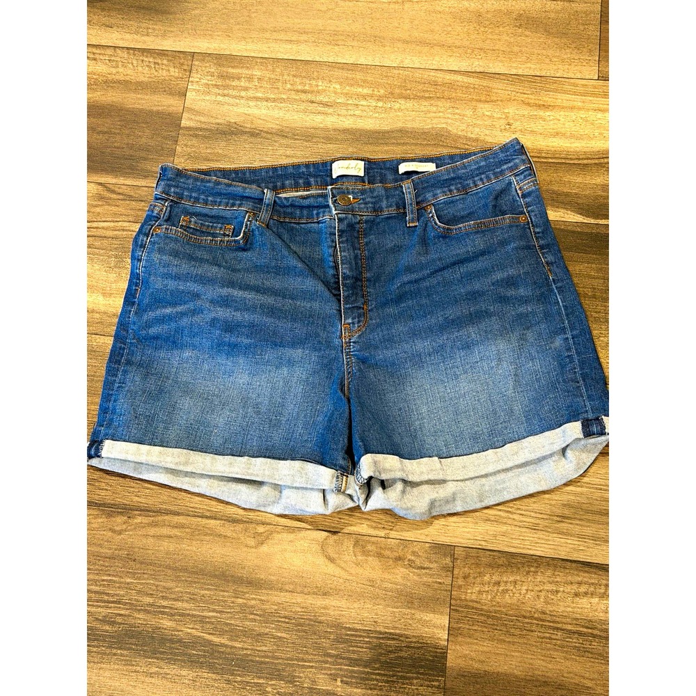 Wonderly Womens Mid-Rise Blue Denim Shorts Size 16 Cuffed 5-Pocket 4in Inseam